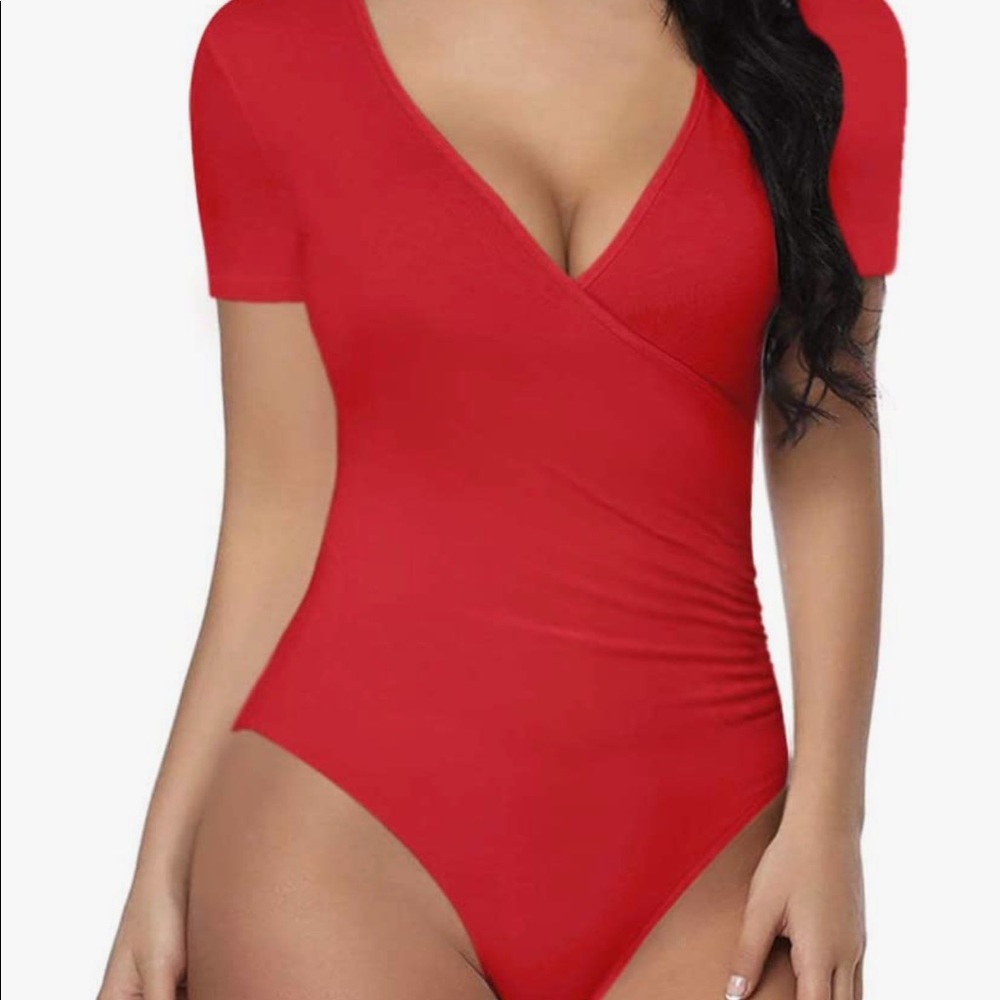 Mangopop cross wrap ruched short sleeve bodysuit